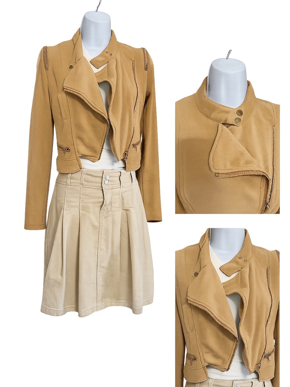 SHEIN Camel Faux Suede Cropped Moto Biker Jacket XS